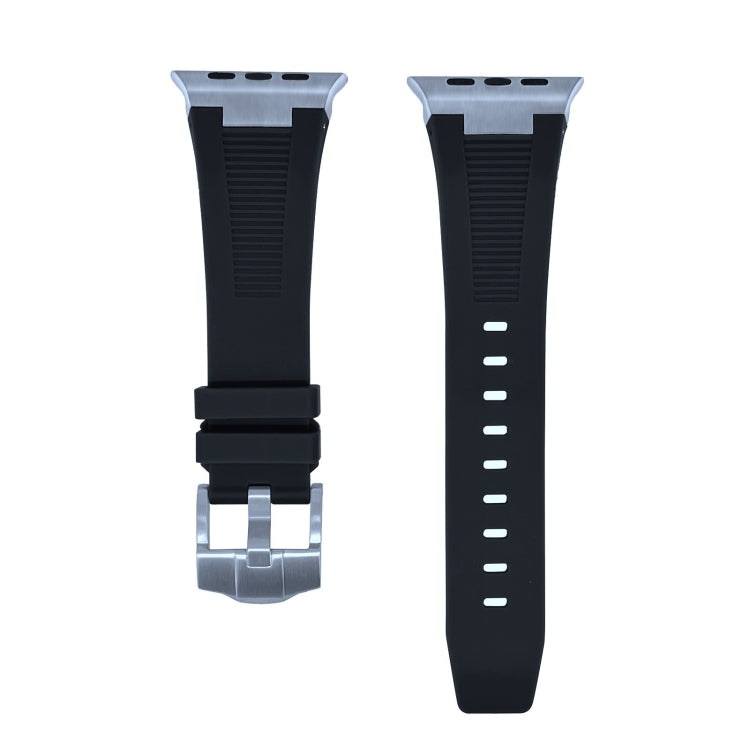 For Apple Watch Series 8 45mm Loners Liquid Silicone Watch Band(Silver Black) - Watch Bands by PMC TechLife | Online Shopping South Africa | PMC TechLife | Buy Now Pay Later Mobicred