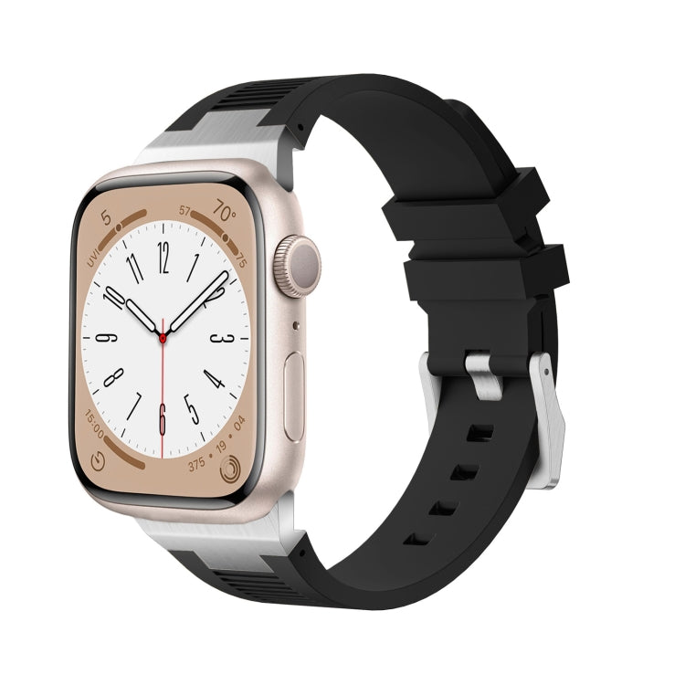 For Apple Watch Series 7 45mm Loners Liquid Silicone Watch Band(Silver Black) - Watch Bands by PMC TechLife | Online Shopping South Africa | PMC TechLife | Buy Now Pay Later Mobicred