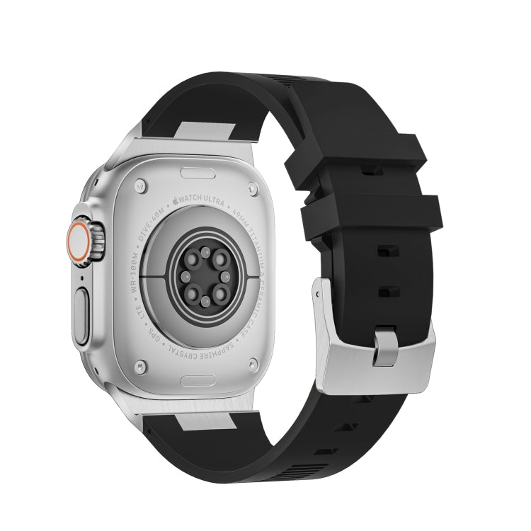 For Apple Watch Series 7 45mm Loners Liquid Silicone Watch Band(Silver Black) - Watch Bands by PMC TechLife | Online Shopping South Africa | PMC TechLife | Buy Now Pay Later Mobicred