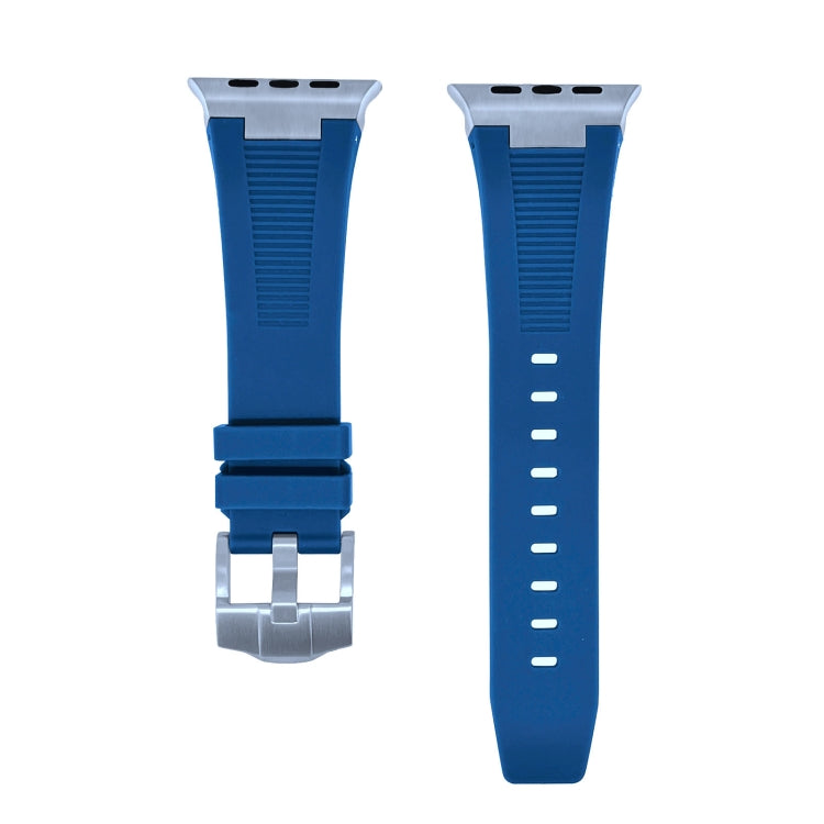 For Apple Watch Series 7 45mm Loners Liquid Silicone Watch Band(Silver Midnight Blue) - Watch Bands by PMC TechLife | Online Shopping South Africa | PMC TechLife | Buy Now Pay Later Mobicred