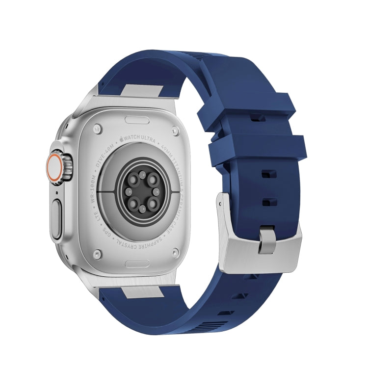 For Apple Watch Series 2 42mm Loners Liquid Silicone Watch Band(Silver Midnight Blue) - Watch Bands by PMC TechLife | Online Shopping South Africa | PMC TechLife | Buy Now Pay Later Mobicred