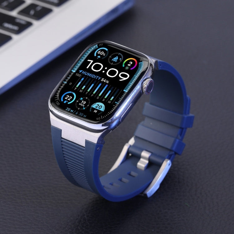 For Apple Watch Series 2 42mm Loners Liquid Silicone Watch Band(Silver Midnight Blue) - Watch Bands by PMC TechLife | Online Shopping South Africa | PMC TechLife | Buy Now Pay Later Mobicred