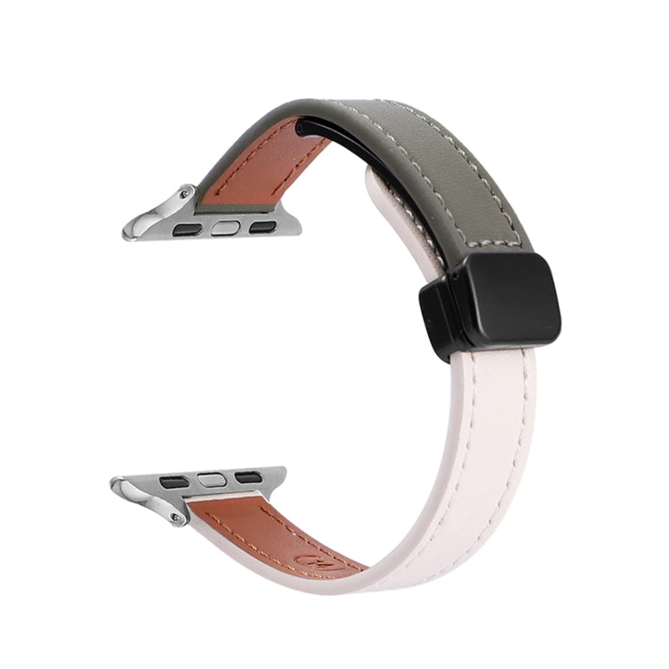 For Apple Watch Ultra 2 49mm Slim Magnetic Buckle Genuine Leather Watch Band(Plain Beige Green) - Watch Bands by PMC TechLife | Online Shopping South Africa | PMC TechLife