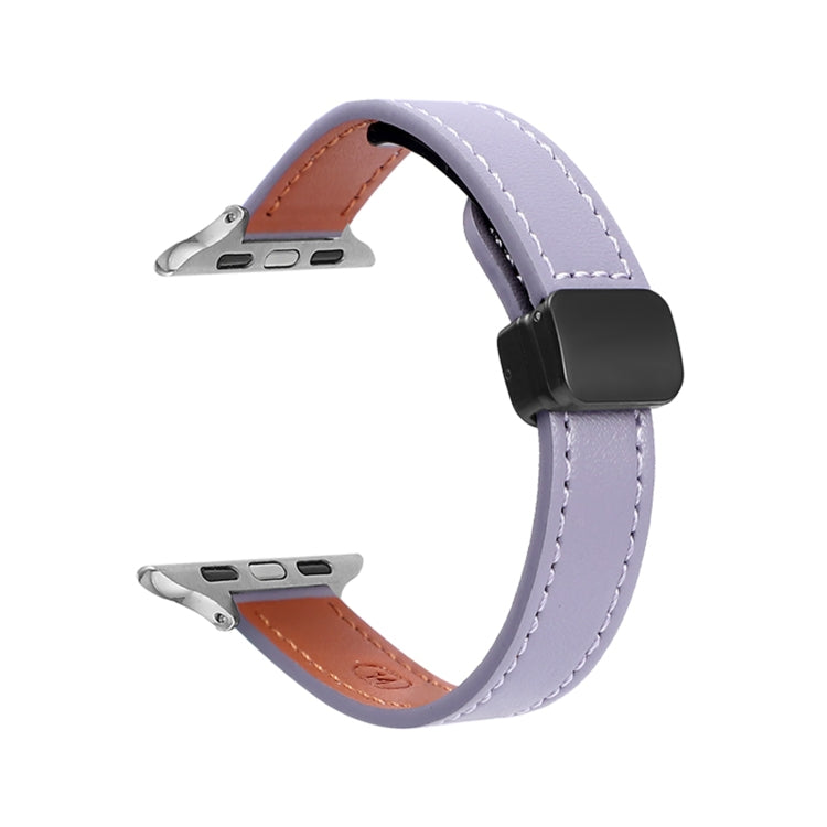 For Apple Watch Series 7 41mm Slim Magnetic Buckle Genuine Leather Watch Band(Plain Purple) - Watch Bands by PMC TechLife | Online Shopping South Africa | PMC TechLife