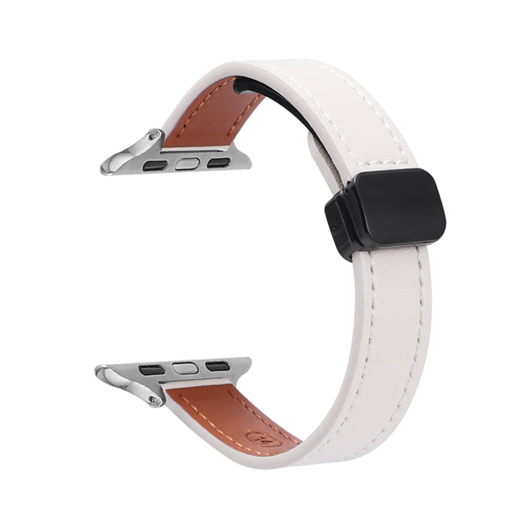 For Apple Watch Series 7 41mm Slim Magnetic Buckle Genuine Leather Watch Band(Plain Beige) - Watch Bands by PMC TechLife | Online Shopping South Africa | PMC TechLife