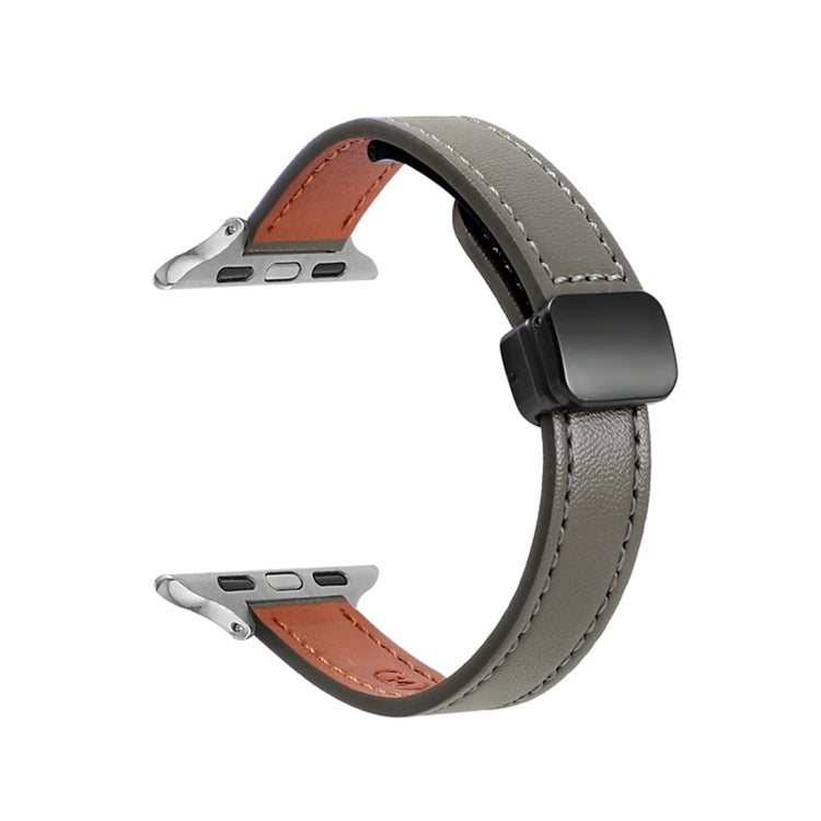 For Apple Watch SE 40mm Slim Magnetic Buckle Genuine Leather Watch Band(Plain Avocado Green) - free shipping - PMC TechLife - Order now!