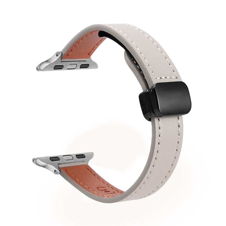 For Apple Watch Series 2 38mm Slim Magnetic Buckle Genuine Leather Watch Band(Plain Grey) - Watch Bands by PMC TechLife | Online Shopping South Africa | PMC TechLife