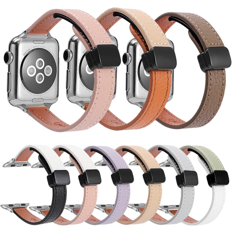 For Apple Watch 38mm Slim Magnetic Buckle Genuine Leather Watch Band(Plain Grey) - Watch Bands by PMC TechLife | Online Shopping South Africa | PMC TechLife