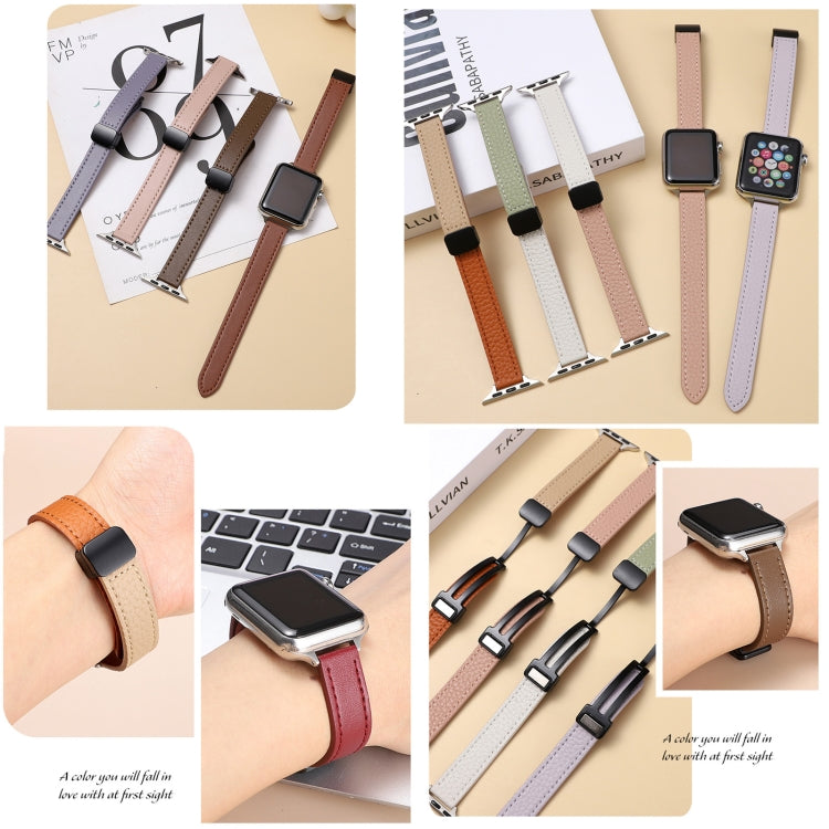 For Apple Watch Ultra 2 49mm Slim Magnetic Buckle Genuine Leather Watch Band(Plain Black) - Watch Bands by PMC TechLife | Online Shopping South Africa | PMC TechLife | Buy Now Pay Later Mobicred