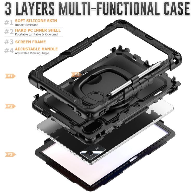 For Lenovo Xiaoxin Pad 2024 / 2025 Handle Silicone Hydric PC Tablet Case with Shoulder Strap(Black) - free shipping - PMC Jewellery - Order now!