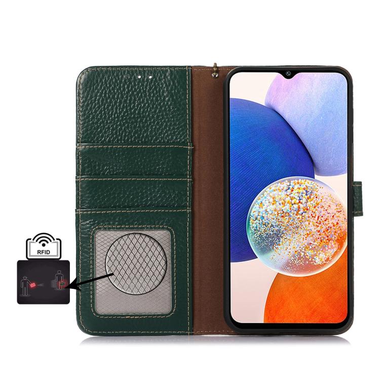 For OnePlus Ace 5 / 13R 5G Genuine Leather Litchi Texture RFID Leather Phone Case(Green) - OnePlus Cases by PMC TechLife | Online Shopping South Africa | PMC TechLife | Buy Now Pay Later Mobicred