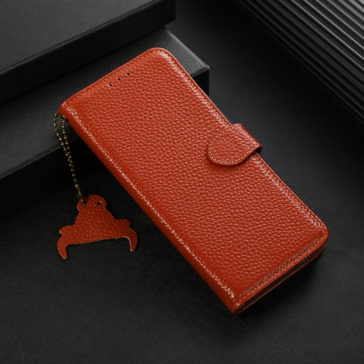 For Google Pixel 9 Pro Genuine Leather Litchi Texture RFID Leather Phone Case(Coffee) - Google Cases by PMC TechLife | Online Shopping South Africa | PMC TechLife | Buy Now Pay Later Mobicred