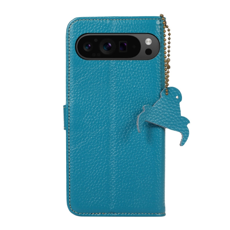 For Google Pixel 10 Pro / 9 Pro Genuine Leather Litchi Texture RFID Leather Phone Case(Blue) - Google Cases by PMC TechLife | Online Shopping South Africa | PMC TechLife | Buy Now Pay Later Mobicred