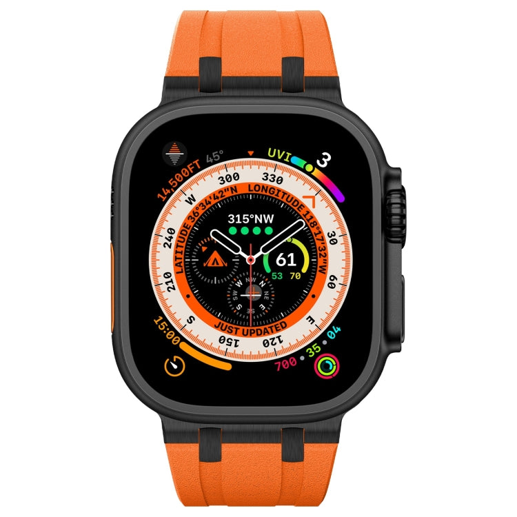 For Apple Watch SE 2023 44mm Stone Grain Liquid Silicone Watch Band(Black Orange) - Watch Bands by PMC TechLife | Online Shopping South Africa | PMC TechLife