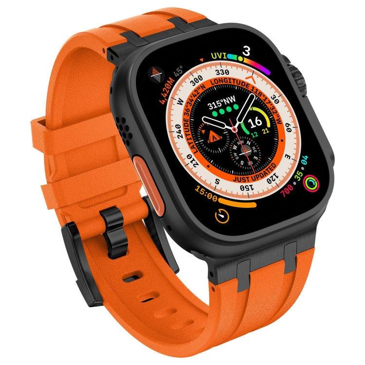 For Apple Watch SE 2023 44mm Stone Grain Liquid Silicone Watch Band(Black Orange) - Watch Bands by PMC TechLife | Online Shopping South Africa | PMC TechLife