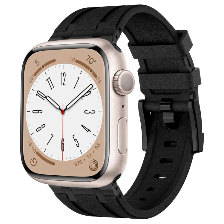 For Apple Watch SE 2023 44mm Stone Grain Liquid Silicone Watch Band(Black Black) - Watch Bands by PMC TechLife | Online Shopping South Africa | PMC TechLife