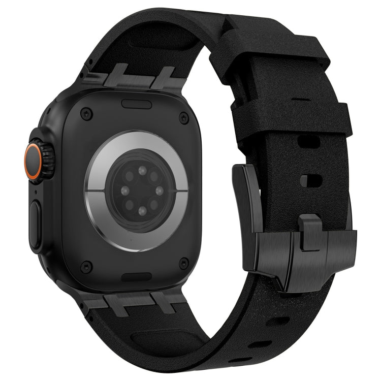 For Apple Watch SE 2023 44mm Stone Grain Liquid Silicone Watch Band(Black Black) - Watch Bands by PMC TechLife | Online Shopping South Africa | PMC TechLife