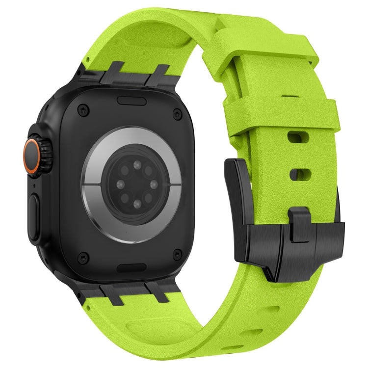 For Apple Watch SE 2023 44mm Stone Grain Liquid Silicone Watch Band(Black Green) - Watch Bands by PMC TechLife | Online Shopping South Africa | PMC TechLife