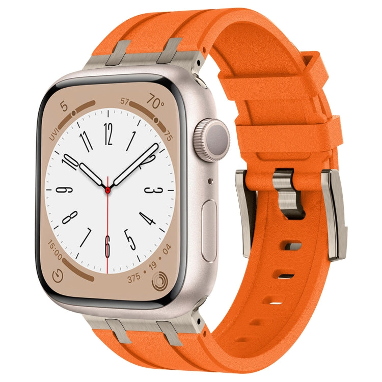 For Apple Watch SE 2023 44mm Stone Grain Liquid Silicone Watch Band(Titanium Orange) - free shipping - PMC TechLife - Order now!