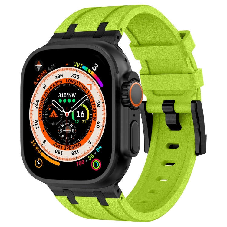 For Apple Watch Ultra 2 49mm Stone Grain Liquid Silicone Watch Band(Black Green) - Watch Bands by PMC TechLife | Online Shopping South Africa | PMC TechLife