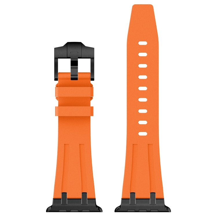 For Apple Watch Series 9 45mm Stone Grain Liquid Silicone Watch Band(Black Orange) - Watch Bands by PMC TechLife | Online Shopping South Africa | PMC TechLife