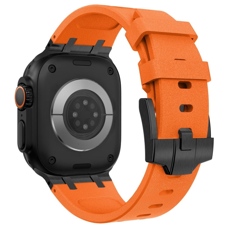 For Apple Watch Series 9 45mm Stone Grain Liquid Silicone Watch Band(Black Orange) - Watch Bands by PMC TechLife | Online Shopping South Africa | PMC TechLife
