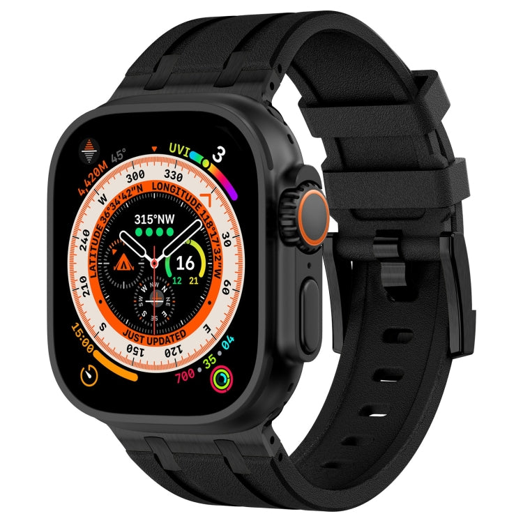 For Apple Watch Ultra 49mm Stone Grain Liquid Silicone Watch Band(Black Black) - free shipping - PMC TechLife - Order now!