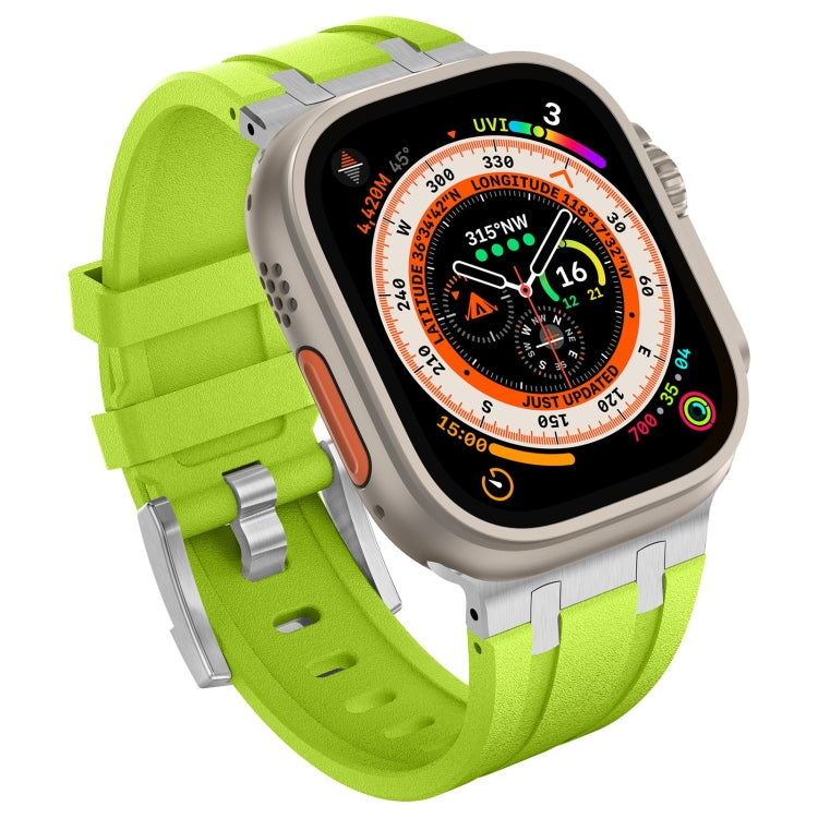 For Apple Watch Series 8 45mm Stone Grain Liquid Silicone Watch Band(Silver Green) - Watch Bands by PMC TechLife | Online Shopping South Africa | PMC TechLife