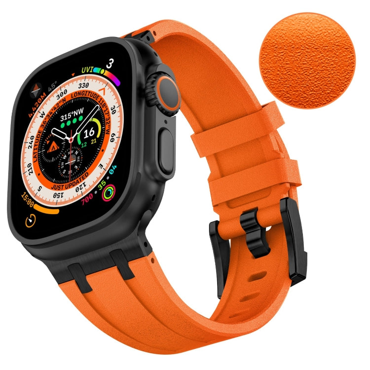 For Apple Watch SE 2022 44mm Stone Grain Liquid Silicone Watch Band(Black Orange) - Watch Bands by PMC TechLife | Online Shopping South Africa | PMC TechLife