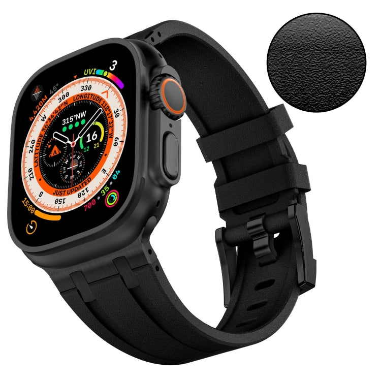 For Apple Watch Series 7 45mm Stone Grain Liquid Silicone Watch Band(Black Black) - Watch Bands by PMC TechLife | Online Shopping South Africa | PMC TechLife