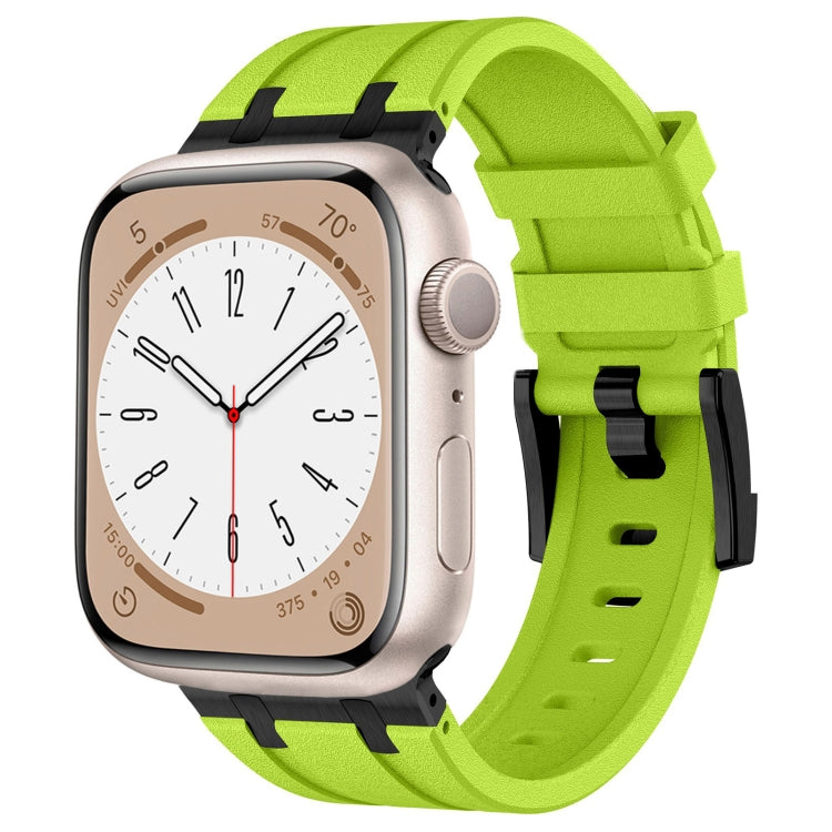 For Apple Watch SE 44mm Stone Grain Liquid Silicone Watch Band(Black Green) - Watch Bands by PMC TechLife | Online Shopping South Africa | PMC TechLife