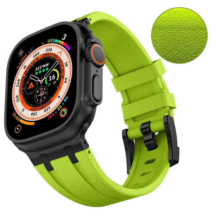 For Apple Watch SE 44mm Stone Grain Liquid Silicone Watch Band(Black Green) - Watch Bands by PMC TechLife | Online Shopping South Africa | PMC TechLife