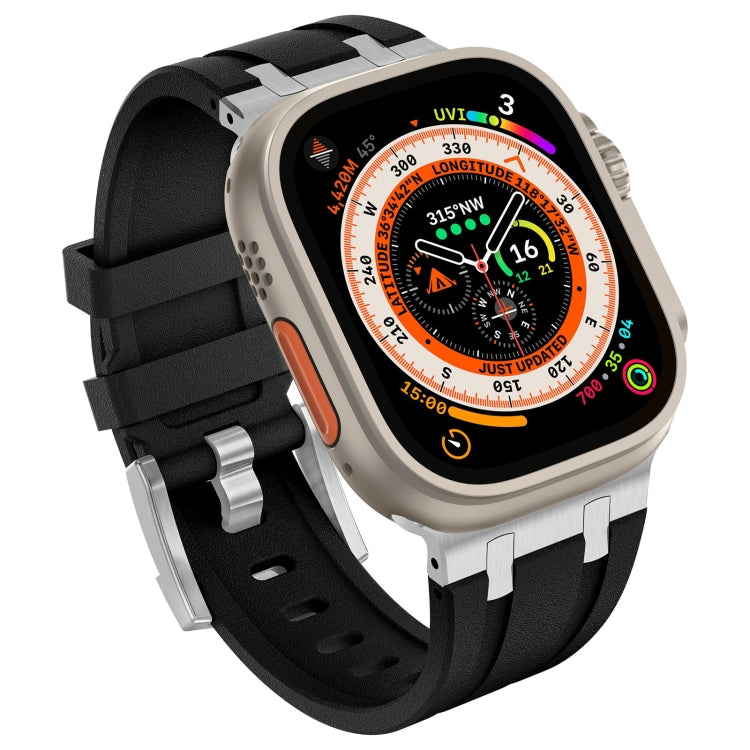 For Apple Watch SE 44mm Stone Grain Liquid Silicone Watch Band(Silver Black) - Watch Bands by PMC TechLife | Online Shopping South Africa | PMC TechLife