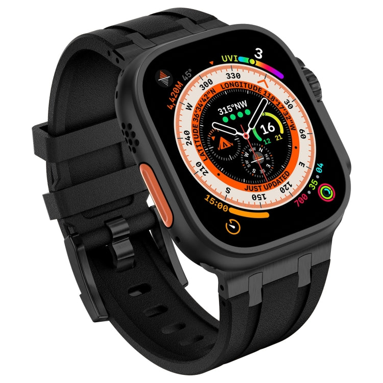 For Apple Watch Series 5 44mm Stone Grain Liquid Silicone Watch Band(Black Black) - Watch Bands by PMC TechLife | Online Shopping South Africa | PMC TechLife