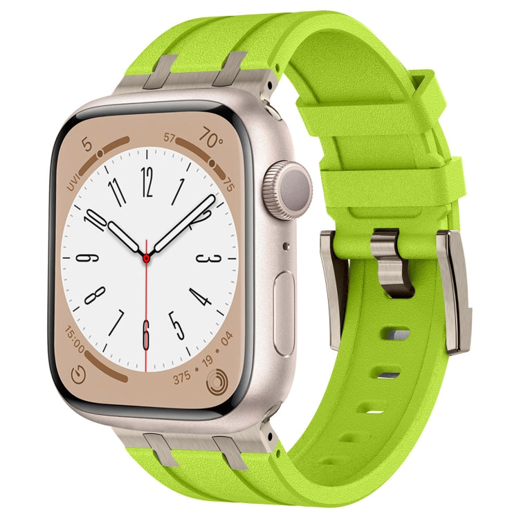 For Apple Watch Series 5 44mm Stone Grain Liquid Silicone Watch Band(Titanium Green) - Watch Bands by PMC TechLife | Online Shopping South Africa | PMC TechLife