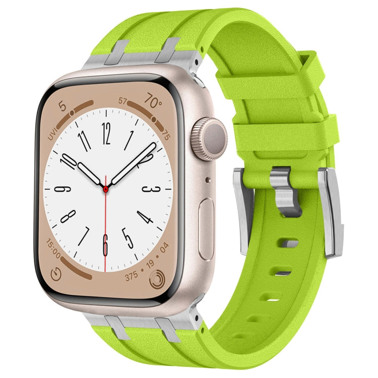 For Apple Watch Series 4 44mm Stone Grain Liquid Silicone Watch Band(Silver Green) - Watch Bands by PMC TechLife | Online Shopping South Africa | PMC TechLife