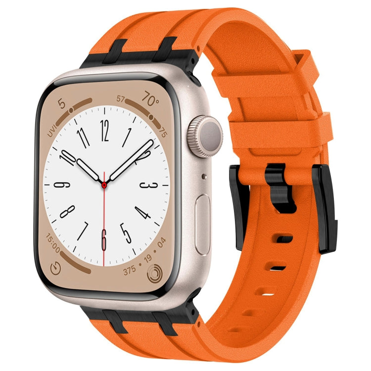 For Apple Watch Series 3 42mm Stone Grain Liquid Silicone Watch Band(Black Orange) - Watch Bands by PMC TechLife | Online Shopping South Africa | PMC TechLife