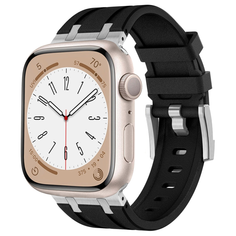 For Apple Watch Series 3 42mm Stone Grain Liquid Silicone Watch Band(Silver Black) - Watch Bands by PMC TechLife | Online Shopping South Africa | PMC TechLife
