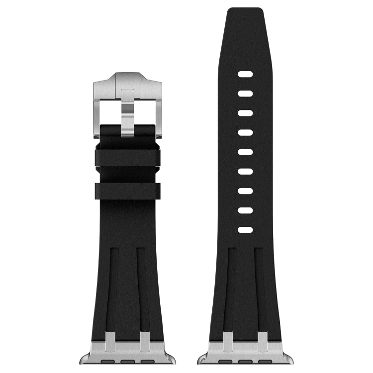 For Apple Watch Series 3 42mm Stone Grain Liquid Silicone Watch Band(Silver Black) - Watch Bands by PMC TechLife | Online Shopping South Africa | PMC TechLife