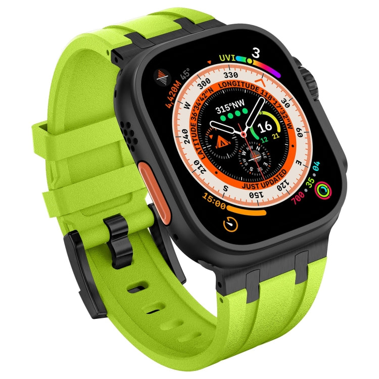 For Apple Watch 42mm Stone Grain Liquid Silicone Watch Band(Black Green) - Watch Bands by PMC TechLife | Online Shopping South Africa | PMC TechLife