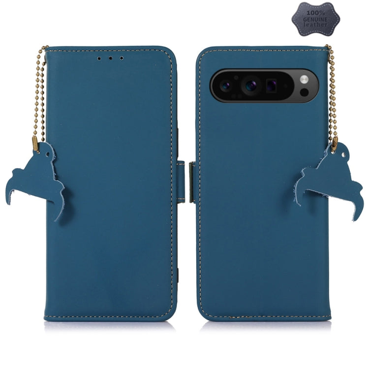 For Google Pixel 9 Pro Genuine Leather Magnetic RFID Leather Phone Case(Blue) - Google Cases by PMC TechLife | Online Shopping South Africa | PMC TechLife | Buy Now Pay Later Mobicred