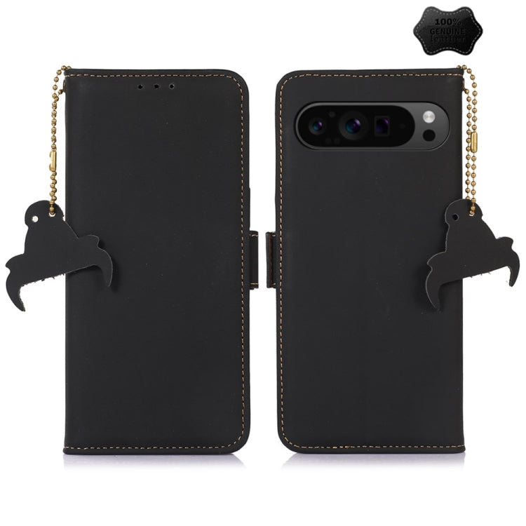 For Google Pixel 9 Pro Genuine Leather Magnetic RFID Leather Phone Case(Black) - Google Cases by PMC TechLife | Online Shopping South Africa | PMC TechLife | Buy Now Pay Later Mobicred