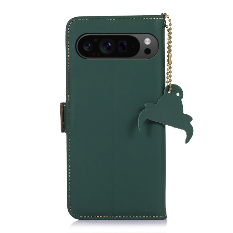 For Google Pixel 10 / 9 Genuine Leather Magnetic RFID Leather Phone Case(Green) - Google Cases by PMC TechLife | Online Shopping South Africa | PMC TechLife | Buy Now Pay Later Mobicred