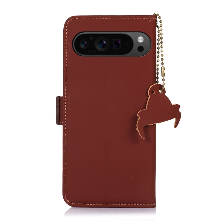 For Google Pixel 9 Genuine Leather Magnetic RFID Leather Phone Case(Coffee) - Google Cases by PMC TechLife | Online Shopping South Africa | PMC TechLife | Buy Now Pay Later Mobicred