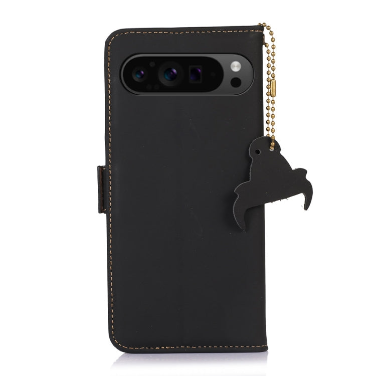 For Google Pixel 9 Genuine Leather Magnetic RFID Leather Phone Case(Black) - Google Cases by PMC TechLife | Online Shopping South Africa | PMC TechLife | Buy Now Pay Later Mobicred