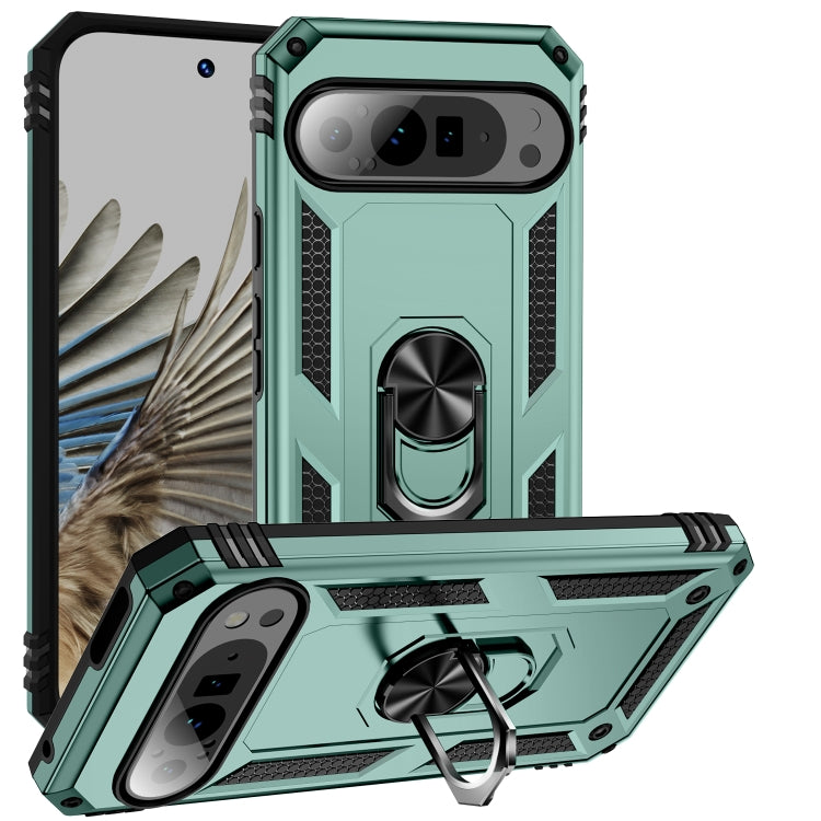 For Google Pixel 9 Pro Shockproof TPU + PC Phone Case with Holder(Dark Green) - Google Cases by PMC TechLife | Online Shopping South Africa | PMC TechLife | Buy Now Pay Later Mobicred
