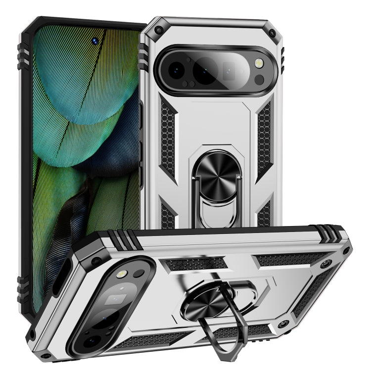 For Google Pixel 9 Shockproof TPU + PC Phone Case with Holder(Silver) - Google Cases by PMC TechLife | Online Shopping South Africa | PMC TechLife | Buy Now Pay Later Mobicred