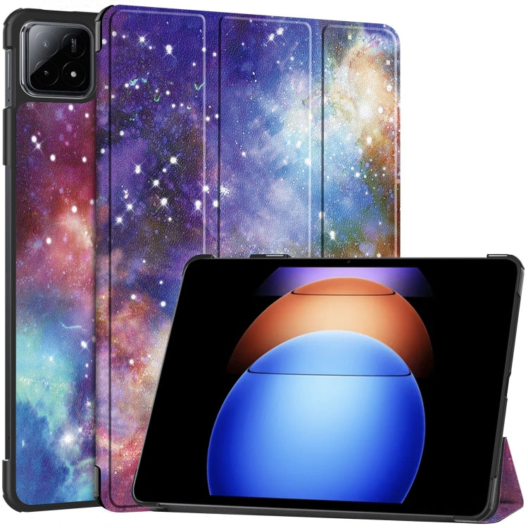 For Xiaomi Pad 6S Pro Custer Painted 3-Fold Holder Smart Leather Tablet Case(Milky Way Nebula) - More Tablet Cases by PMC TechLife | Online Shopping South Africa | PMC TechLife | Buy Now Pay Later Mobicred