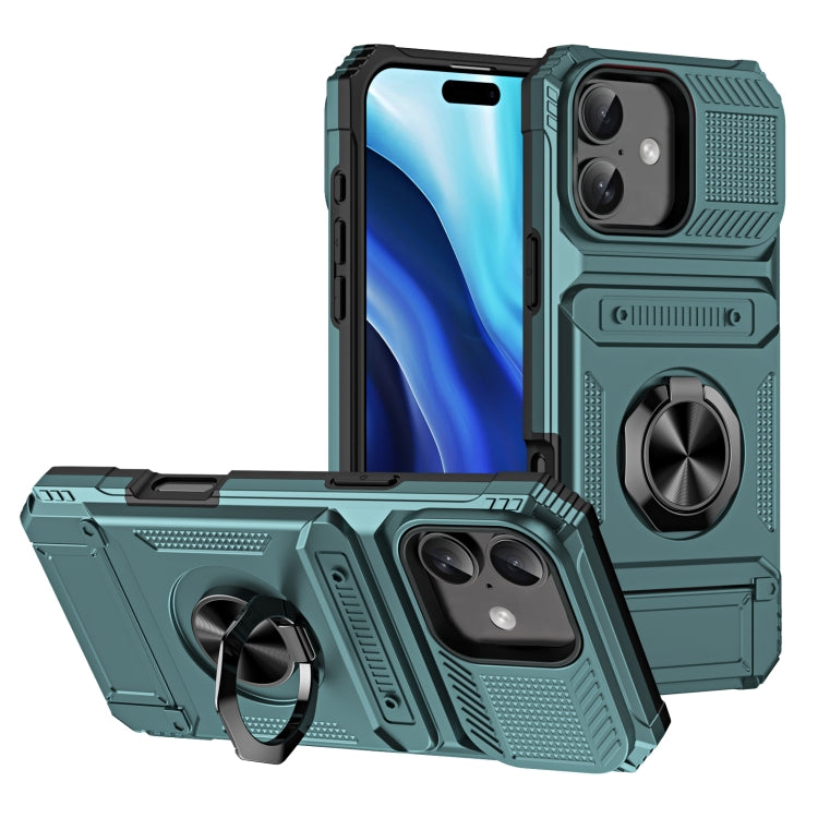For iPhone 16 TPU+PC Shockproof Card Phone Case with Metal Ring Holder(Green) - iPhone 16 Cases by PMC TechLife | Online Shopping South Africa | PMC TechLife | Buy Now Pay Later Mobicred