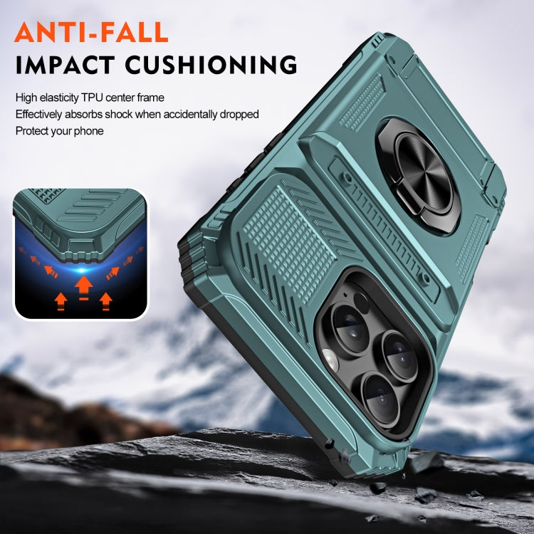 For iPhone 16 TPU+PC Shockproof Card Phone Case with Metal Ring Holder(Green) - iPhone 16 Cases by PMC TechLife | Online Shopping South Africa | PMC TechLife | Buy Now Pay Later Mobicred